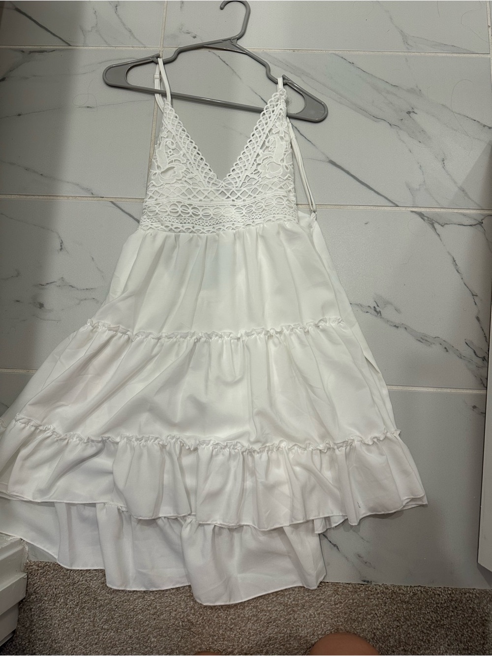 White Crochet Bust Tiered Summer Dress